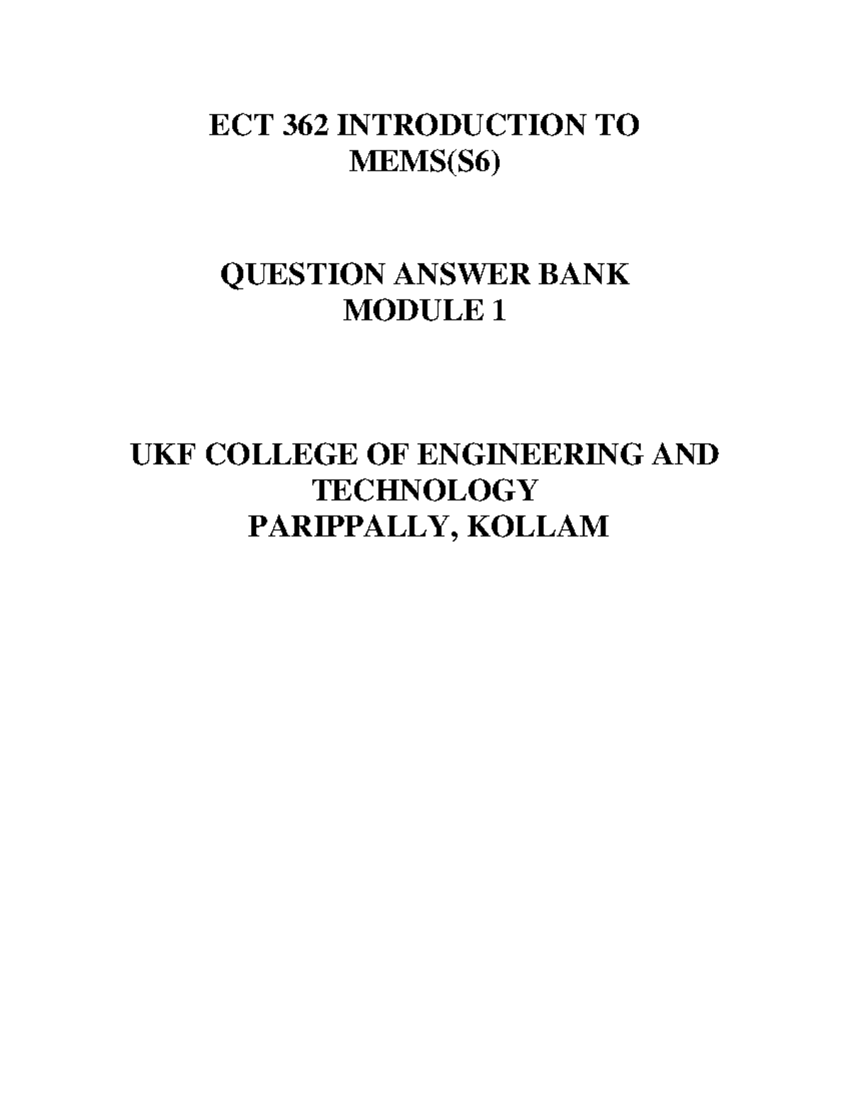 MEMS ECT 362 Question Answer Bank - Module 1 Overview - Studocu