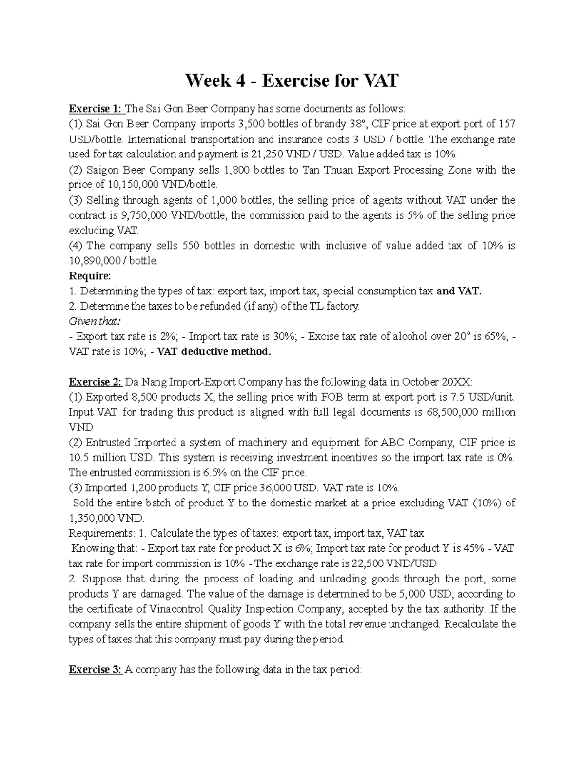 Week 4.1- VAT tax - Bài ôn môn Thuế - Week 4 - Exercise for VAT ...