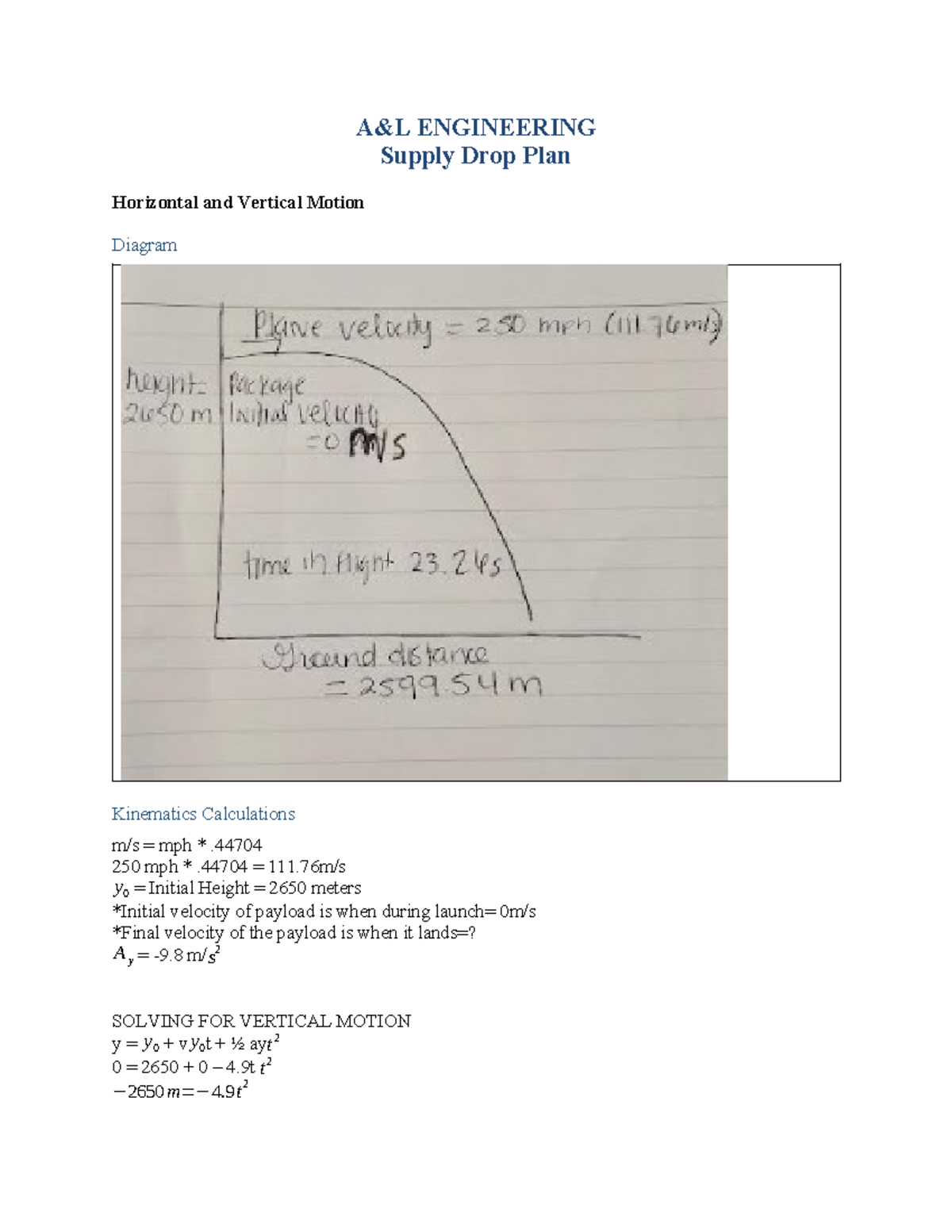 PHY 150 Project One Supply Drop Plan Template - A&L ENGINEERING Supply ...