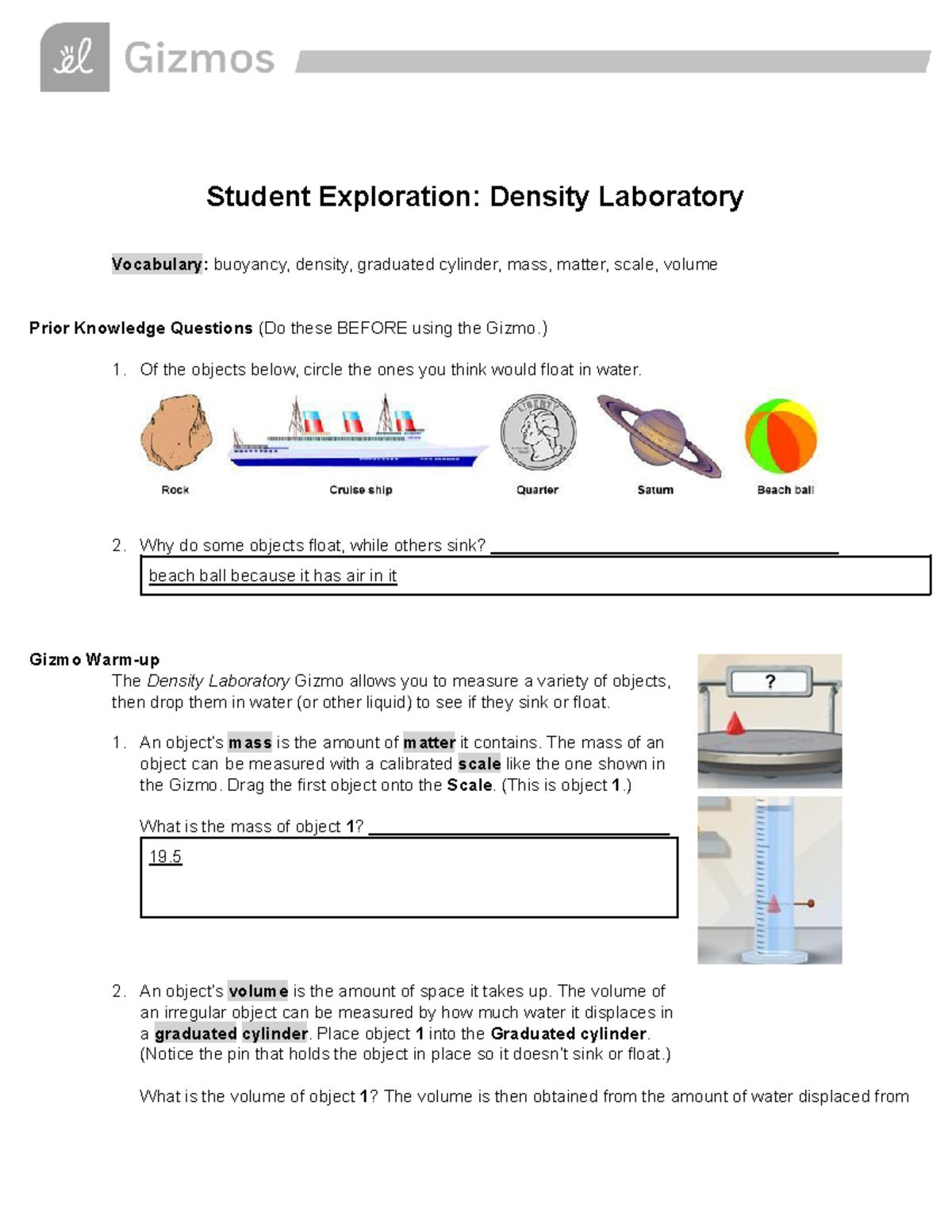 Density Laboratory SE: Understanding Sink & Float Concepts - Studocu