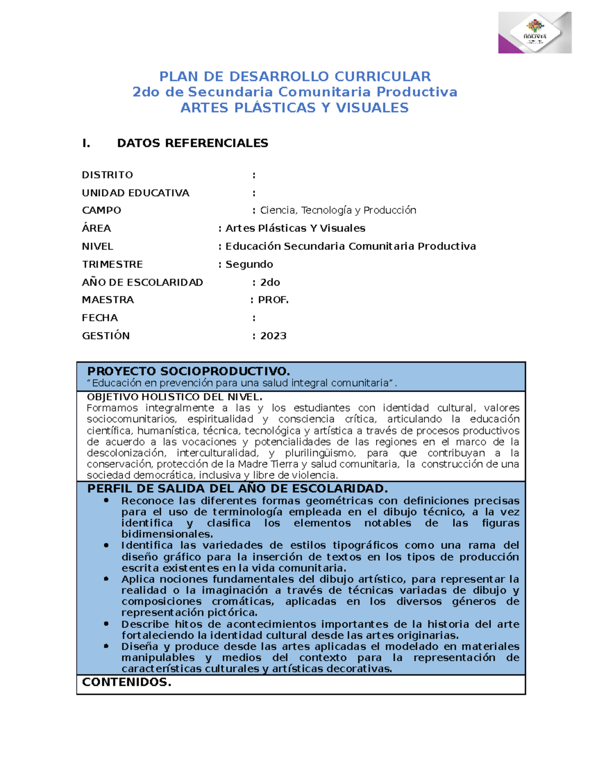 PDC ART 2DO SEC - Desarrollo Curricular en Artes Plásticas y Visuales ...