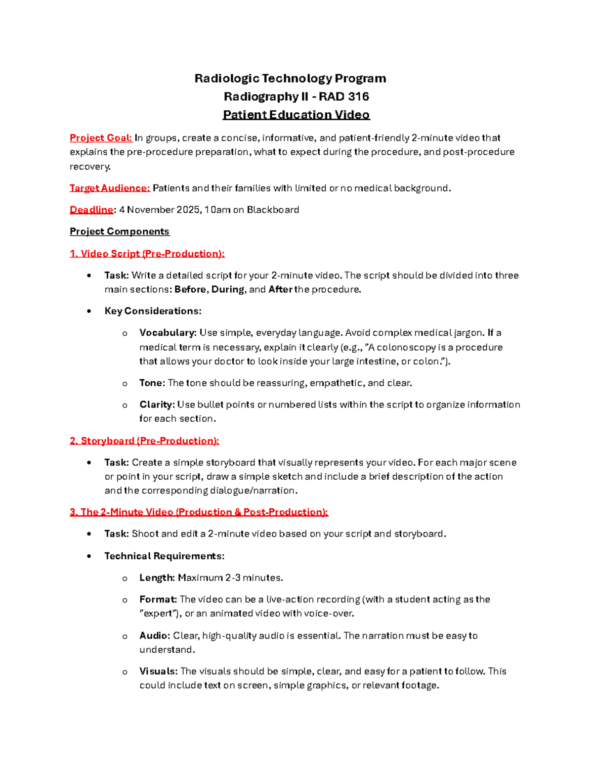 RAD 316 Lab Project: Patient Education Video Script & Storyboard Notes ...
