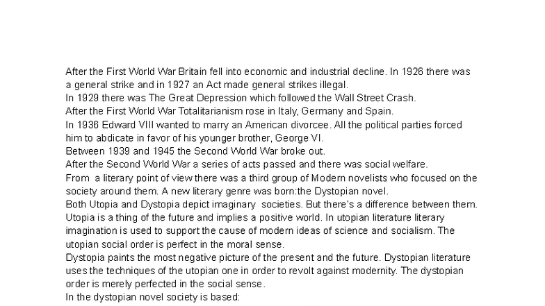 Orwell's Dystopian Literature: An Analysis of 1984 and Its Themes - Studocu