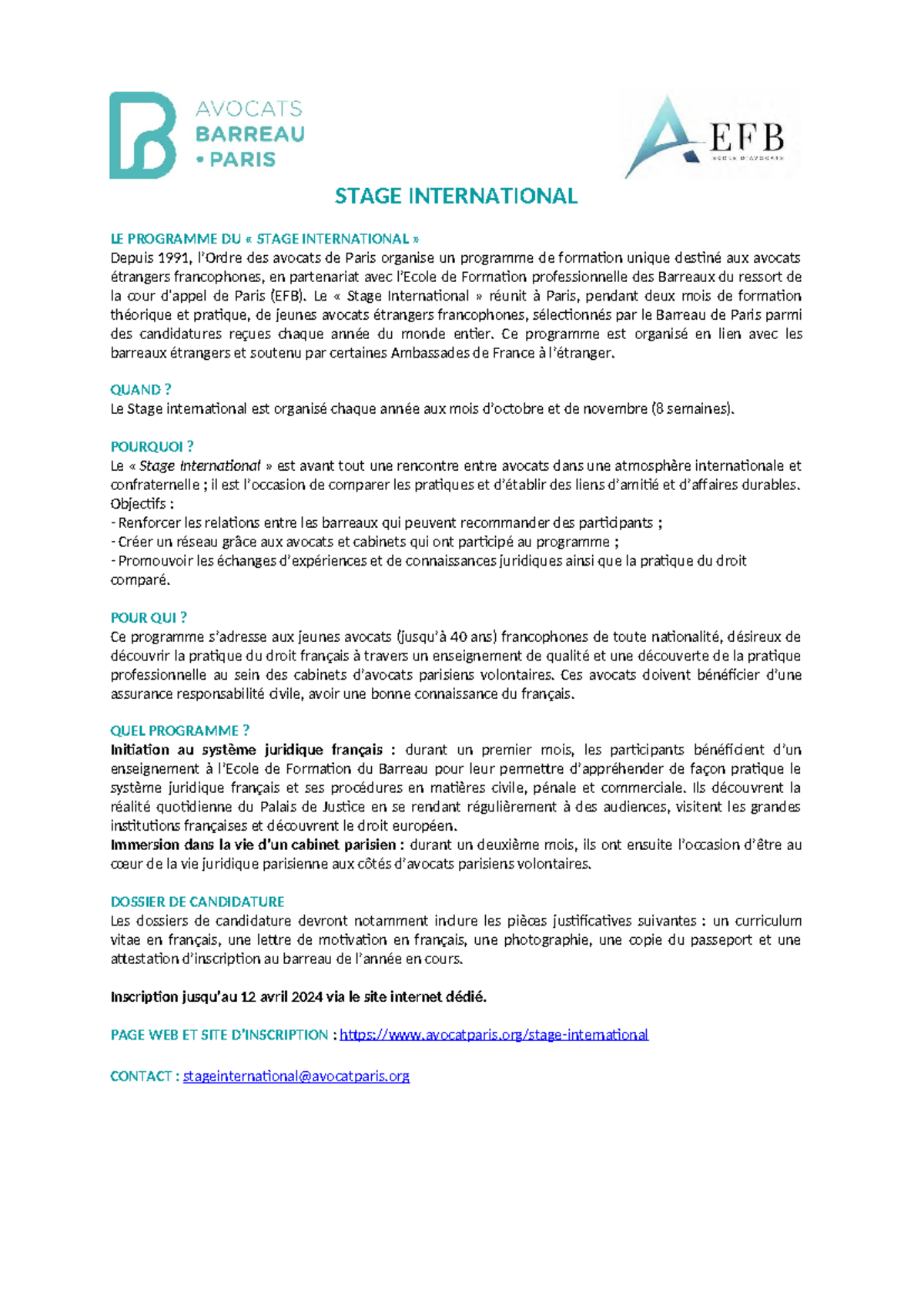 FR Présentation - Programme de Stage International 2024 - Studocu