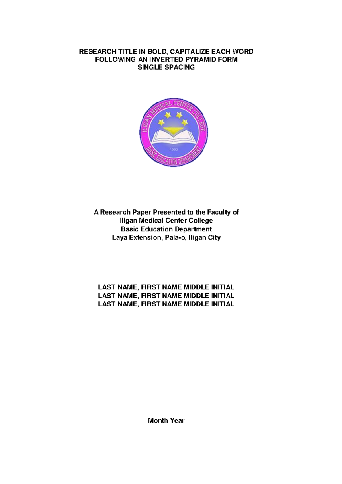 IMCC-BED Research Paper Template for Senior High School Program - Studocu