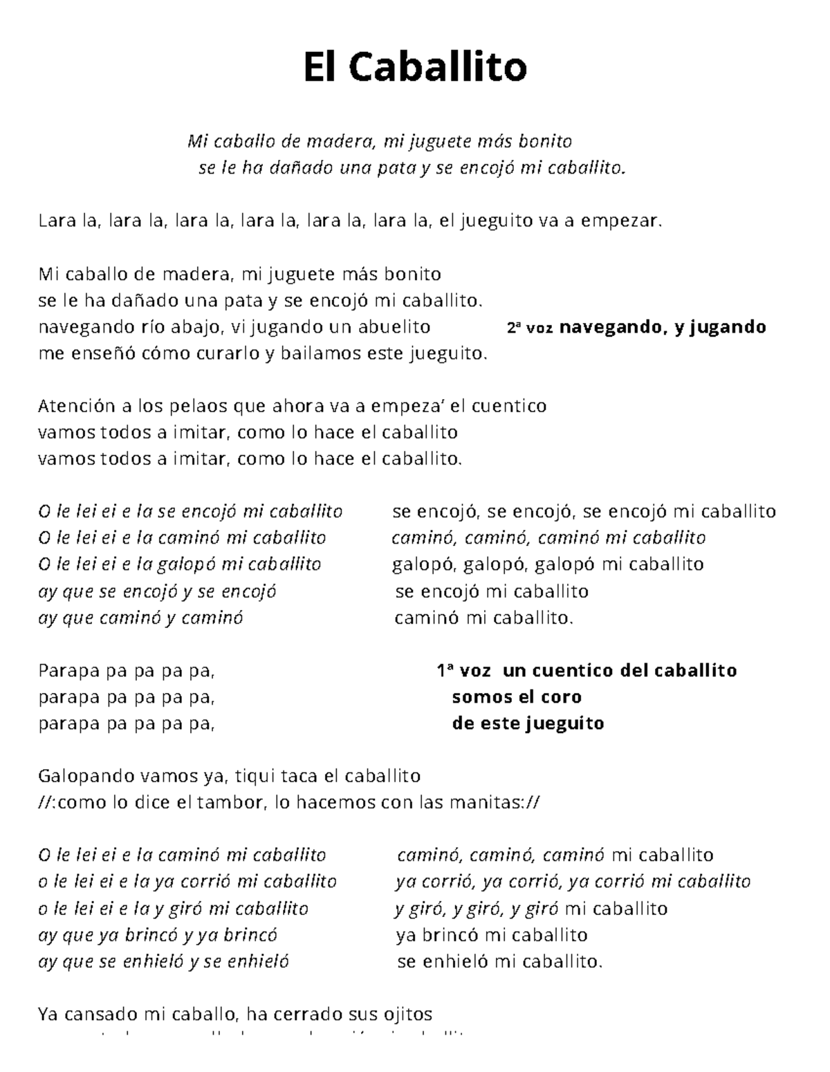 El Caballito: Canción Infantil y Juego Tradicional - Studocu