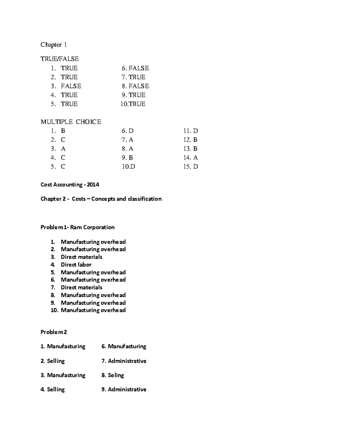 Chapter 1 and 2 Cost Accounting Review - CS 101 Notes - Studocu