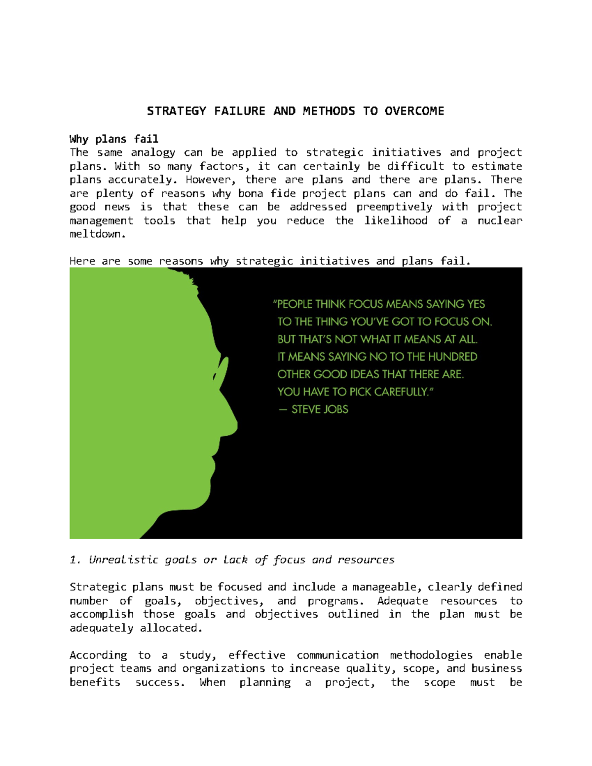 Cbmec 1 - Lesson - STRATEGY FAILURE AND METHODS TO OVERCOME Why plans ...