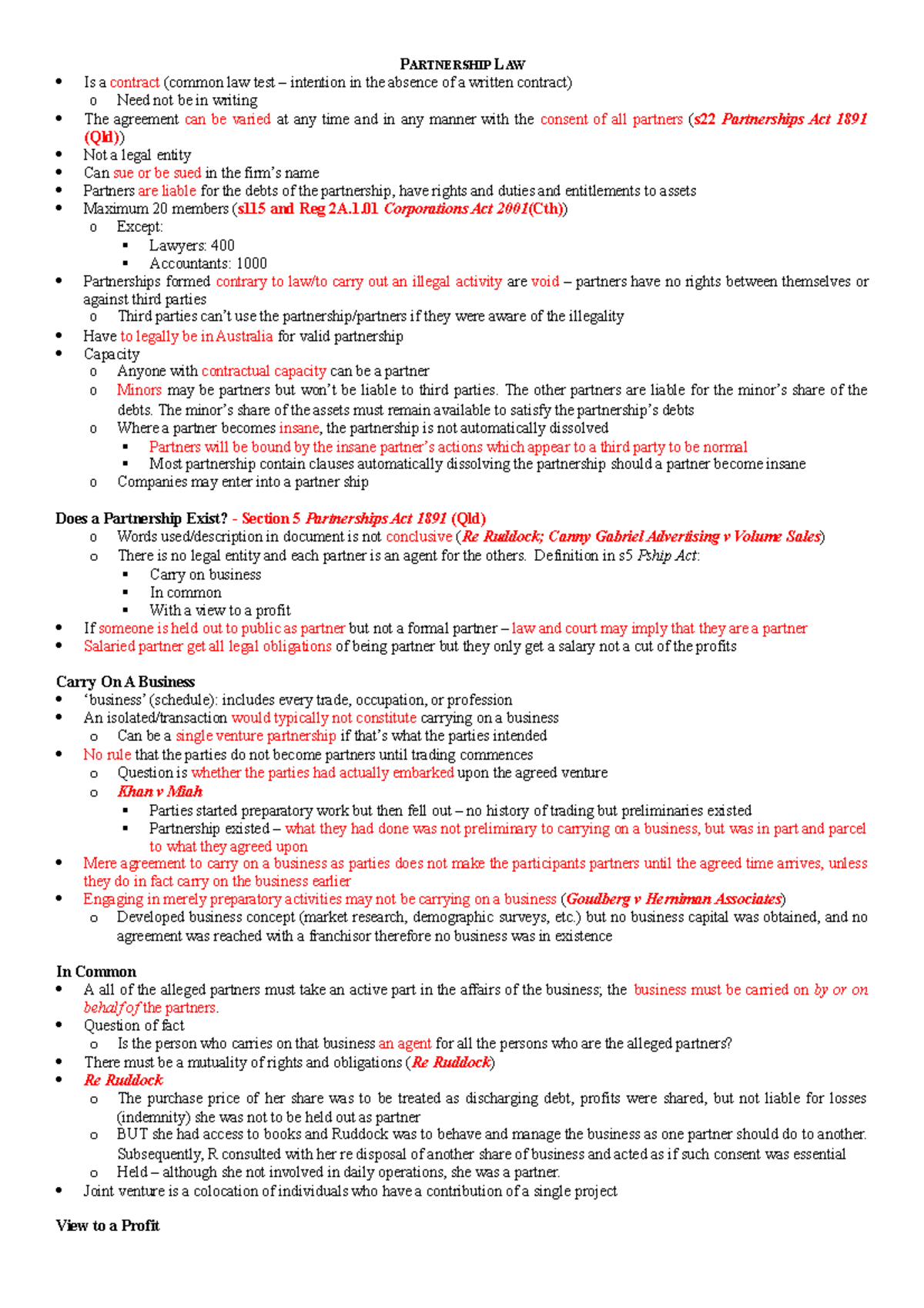 LA3106 Partnership Law Exam Notes - Key Legal Principles and Cases ...