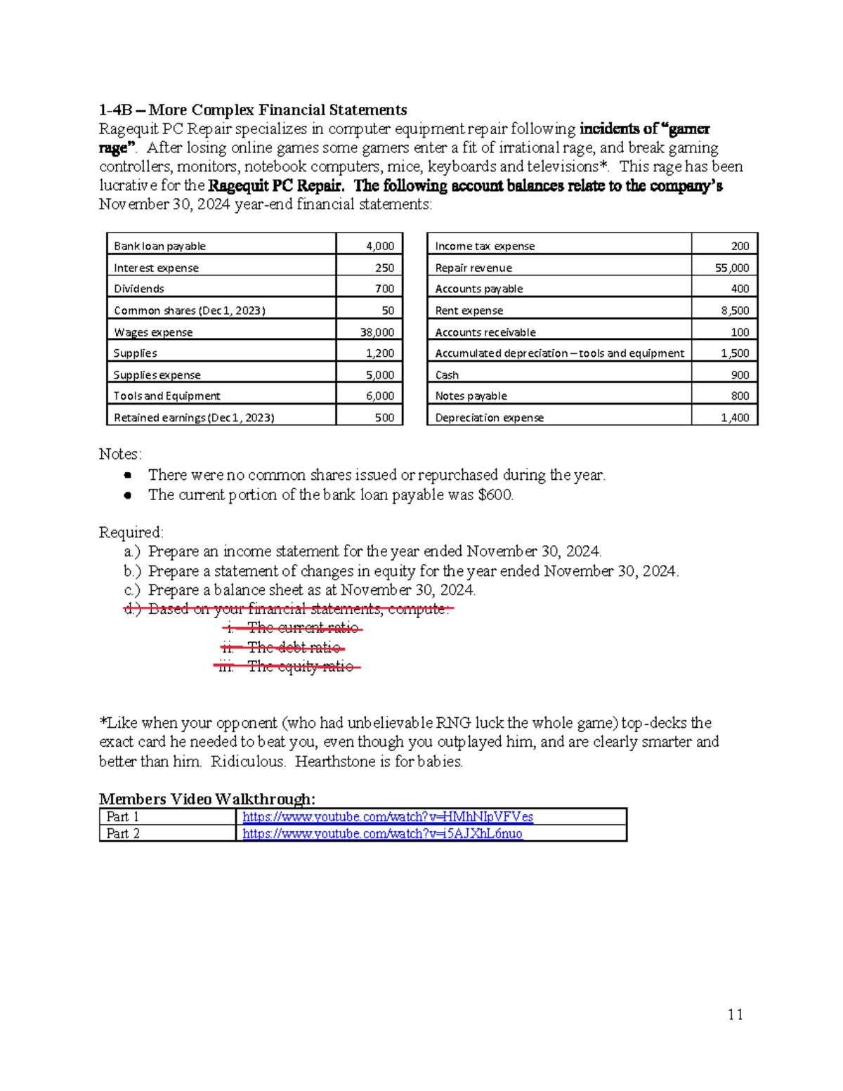 Financial Statements Assignment - ACC 101: Parts 1-4B Analysis - Studocu