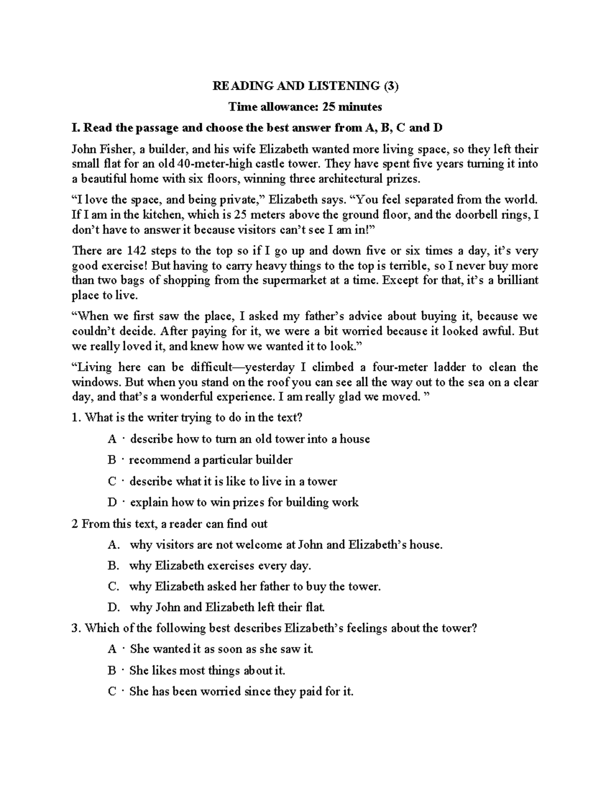 Reading and Listening (3) - Practice Questions and Answers - Studocu
