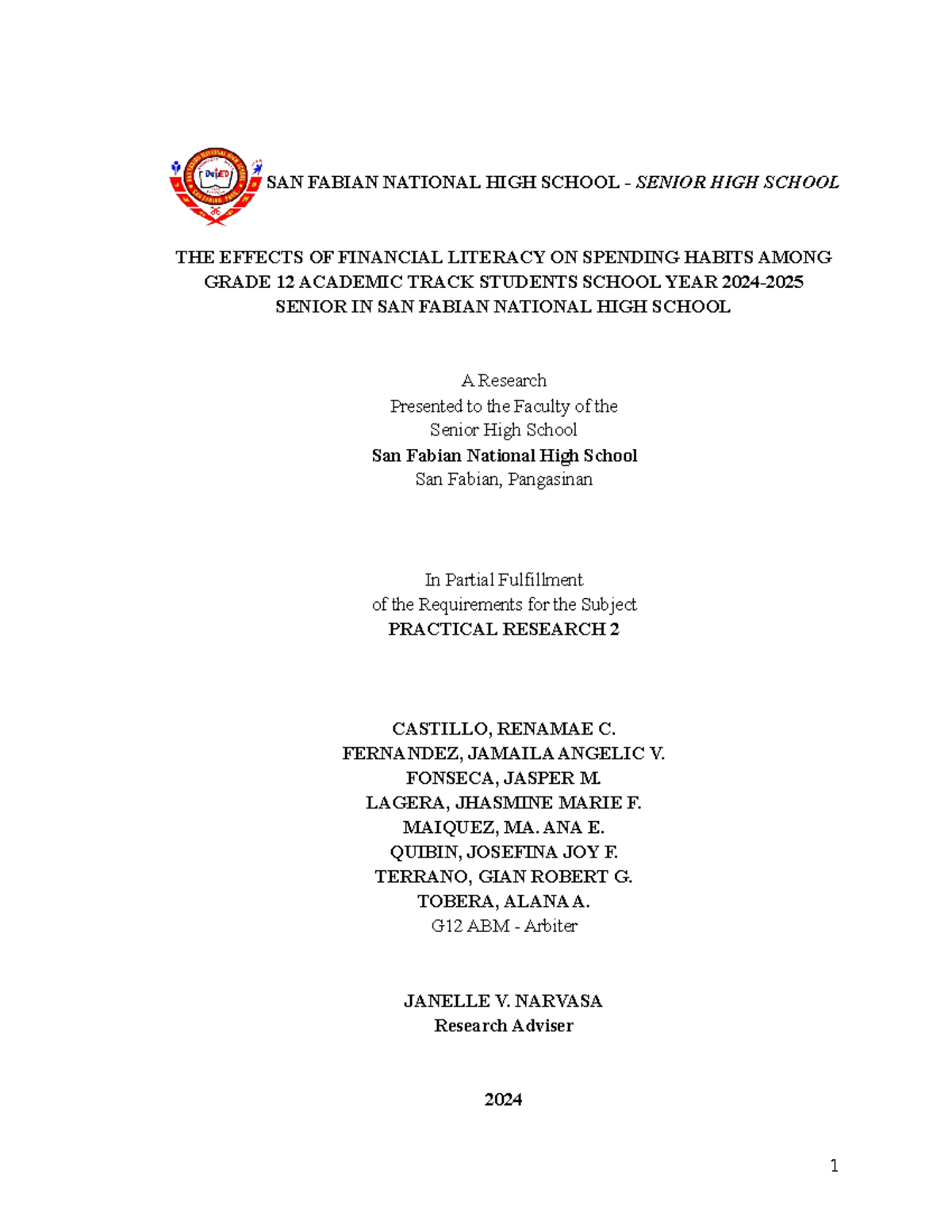Effects of Financial Literacy on Spending Habits of Grade 12 Students ...