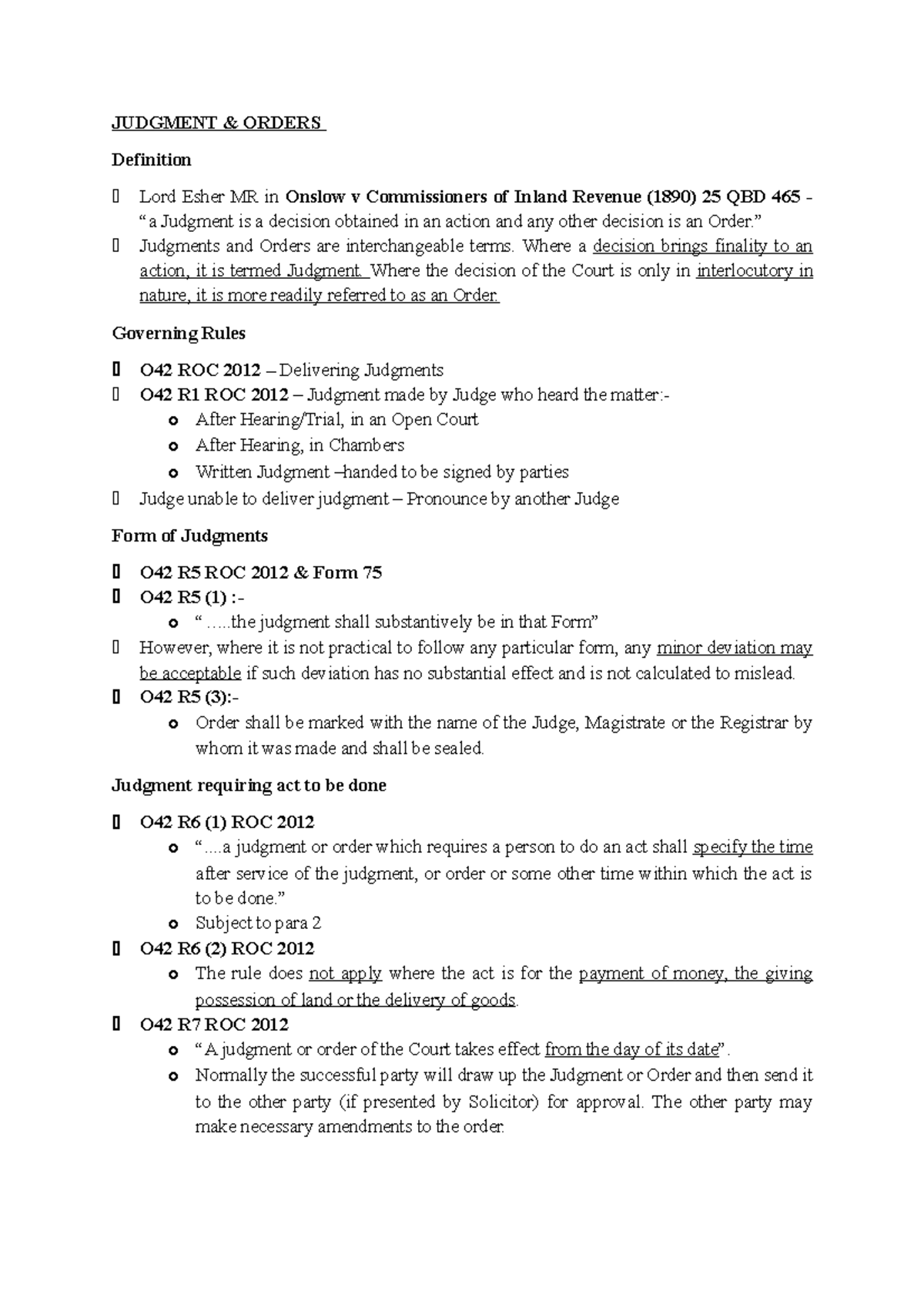 Judgment & Orders Overview: Key Principles and Legal References - Studocu
