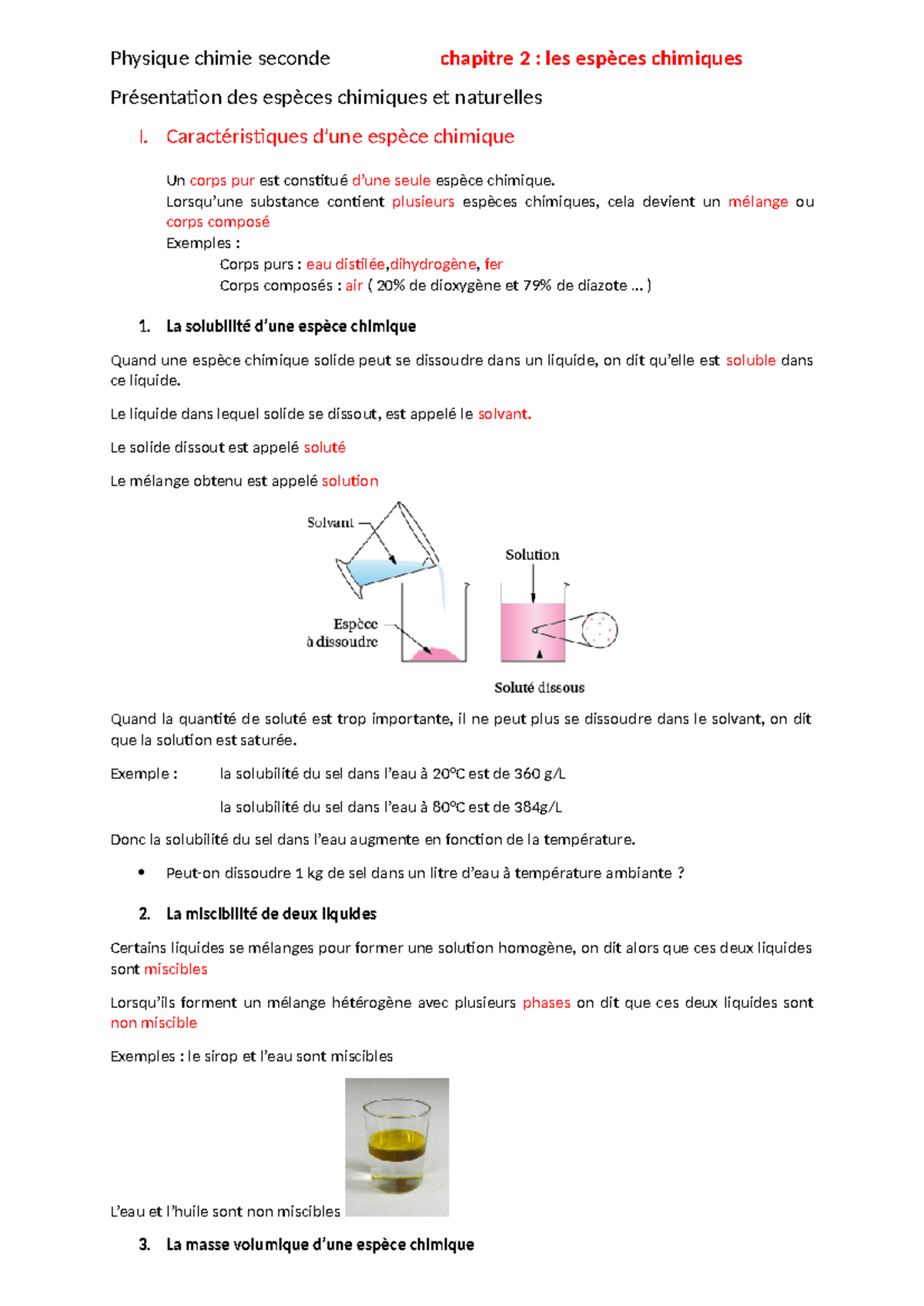 Cours de Physique-Chimie Seconde - Chapitre 2 : Espèces Chimiques - Studocu