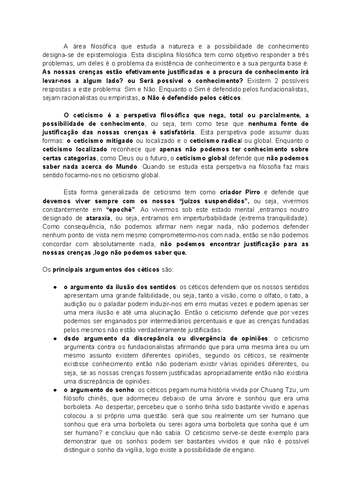 Desafio cético - Explicação da perspetiva cética acerca da ...