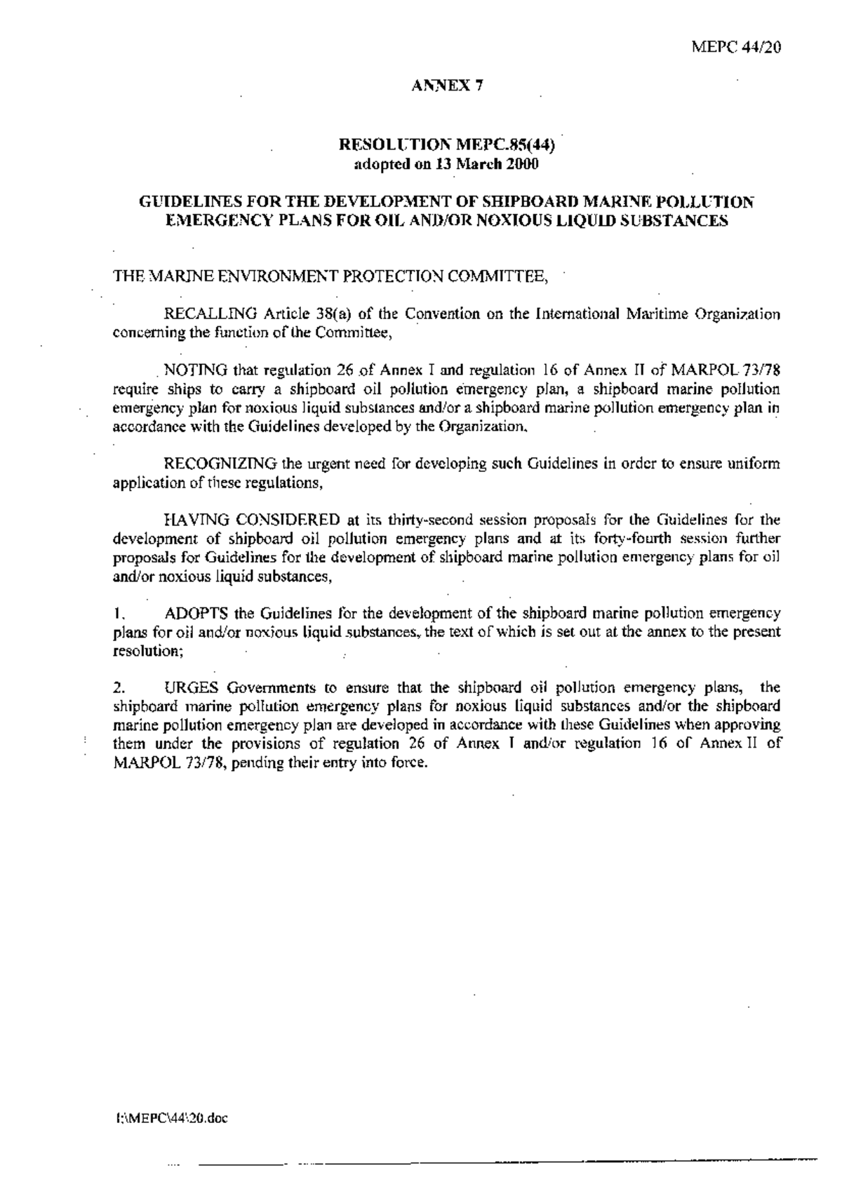 MEPC 85(44) Guidelines for Shipboard Marine Pollution Emergency Plans ...