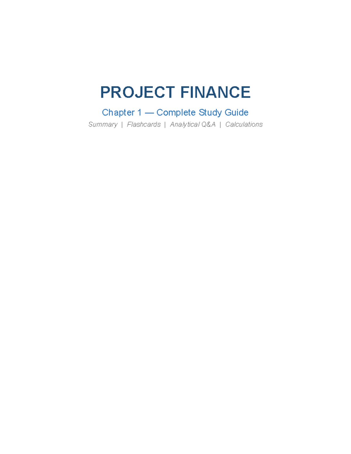 Project Finance (FIN 101) Chapter 1 Study Guide & Key Concepts - Studocu