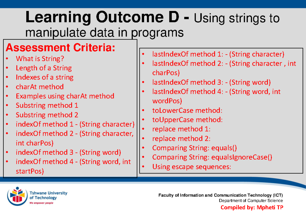 MPHETI TP - PPBF15D Learning Outcome D: String Manipulation Notes - Studocu