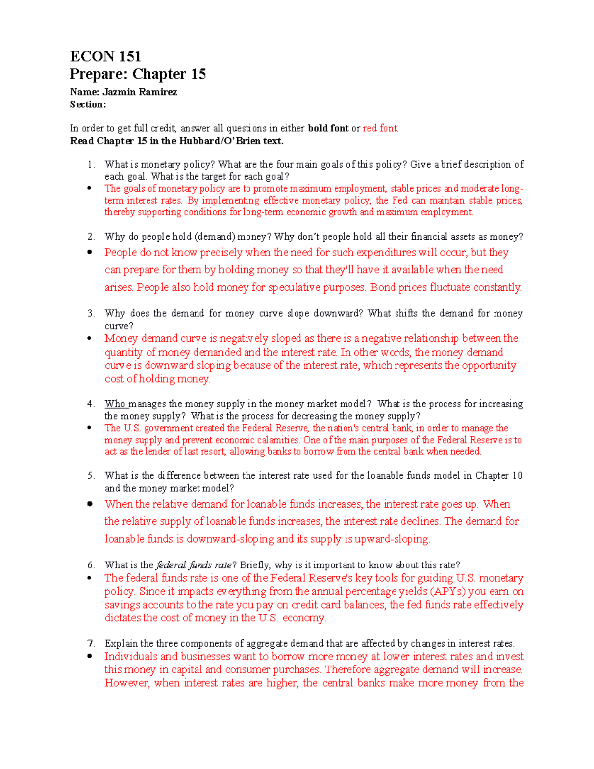ECON 151 Study Notes - Chapter 15: Understanding Monetary Policy - Studocu