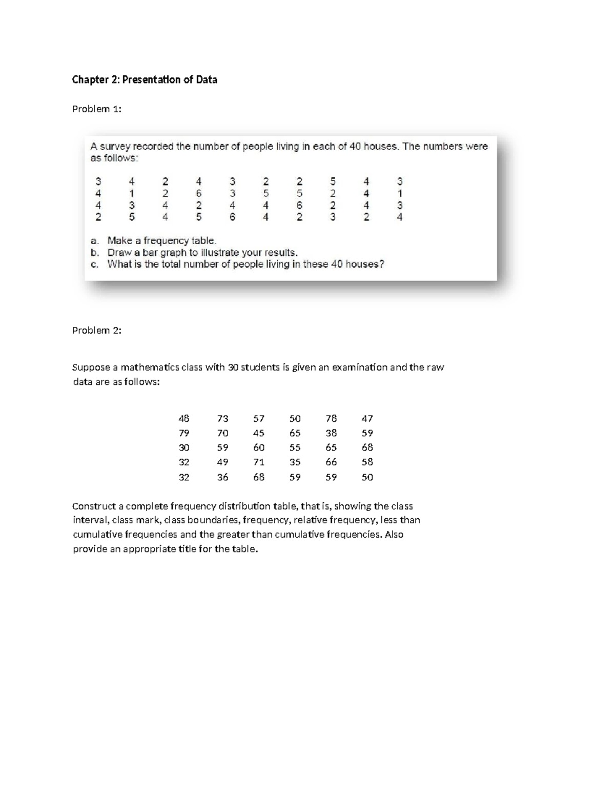 Chapter 2 Presentation of Data - Chapter 2: Presentation of Data ...