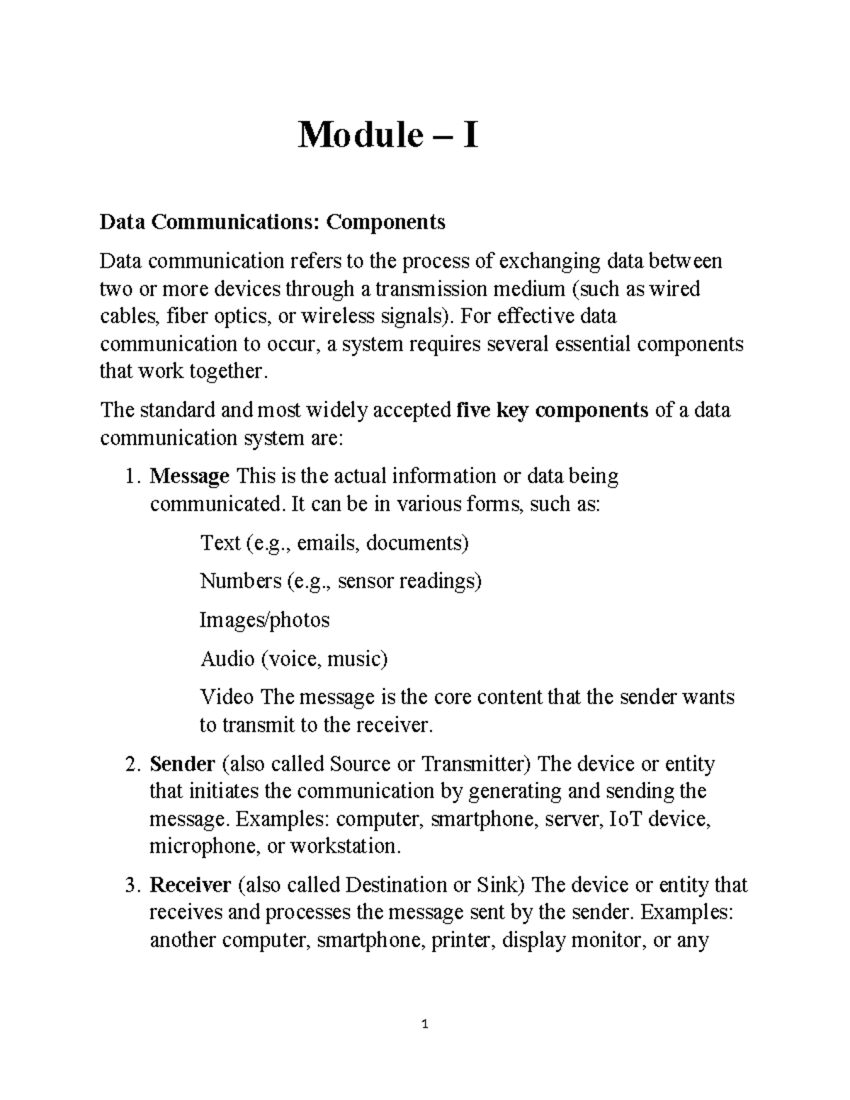 Module I Data Communications: Key Components and Network Topologies ...