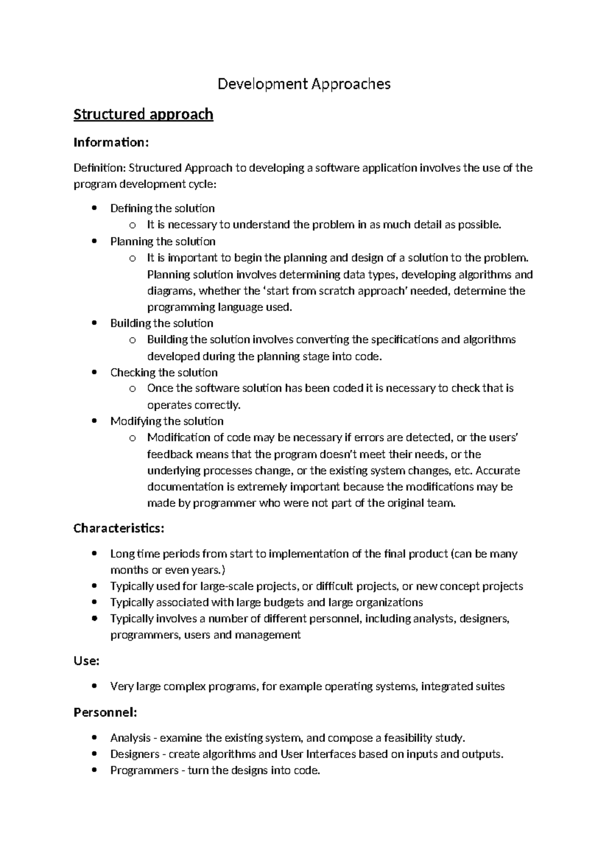 Development Approaches: Structured, Agile, and End-User Methods - Studocu