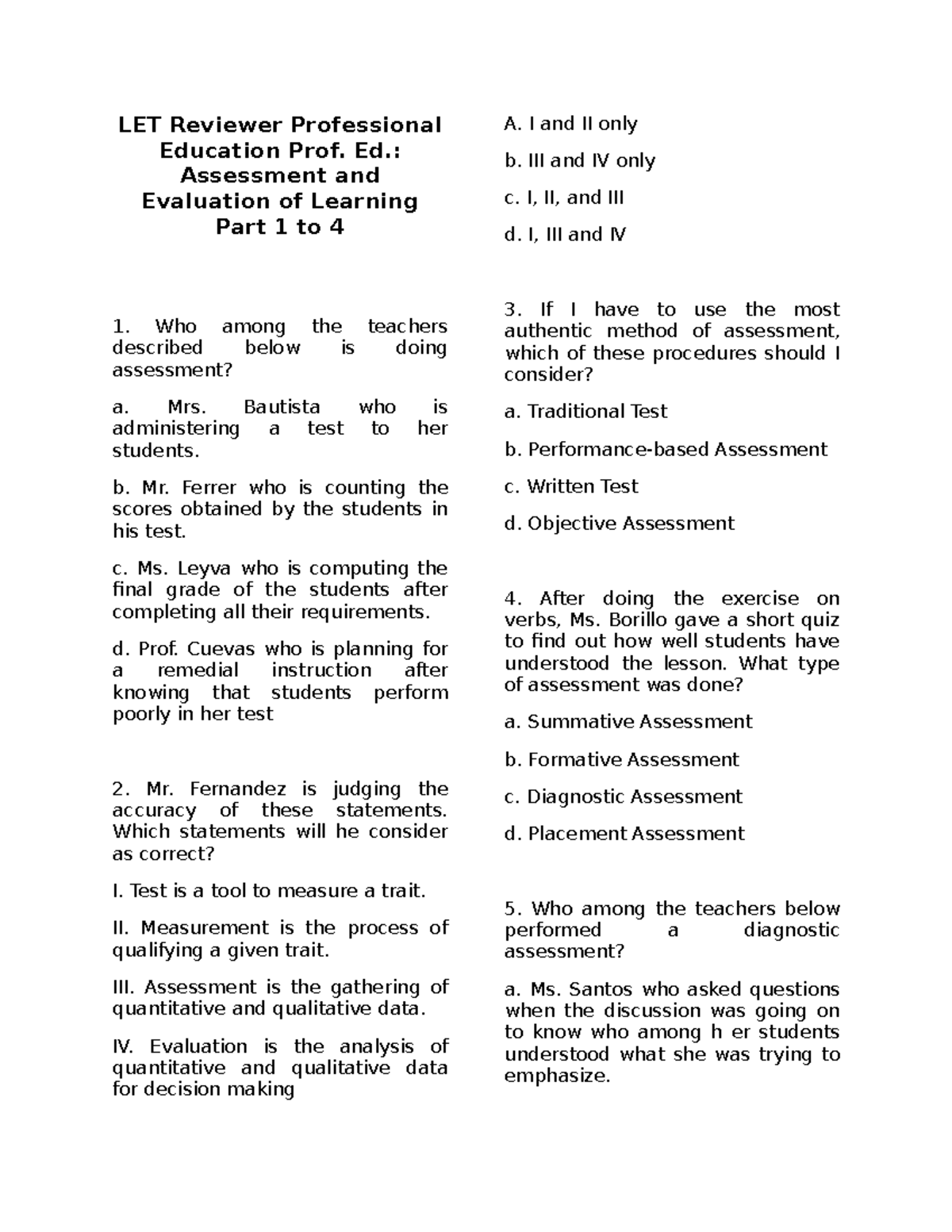 Assessment and Evaluation of Learning: LET Reviewer Prof. Ed. - Studocu