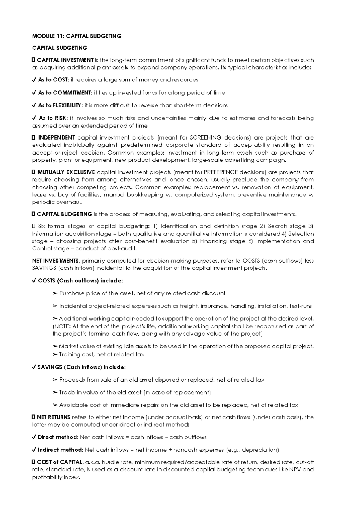 MODULE 11: Capital Budgeting - Key Concepts and Techniques in 9 MAS REV ...