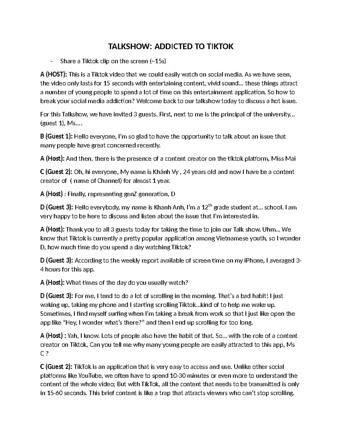 Script-of-TV-Show 2 - ………. - TALKSHOW: ADDICTED TO TIKTOK Share a ...