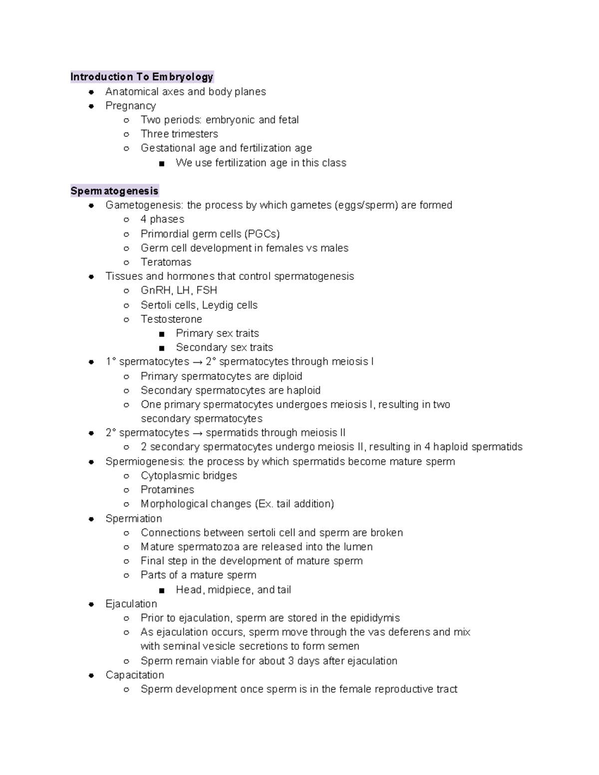 Exam%201%20-%20Study%20Guide%20%282%29 - Introduction To Embryology ...