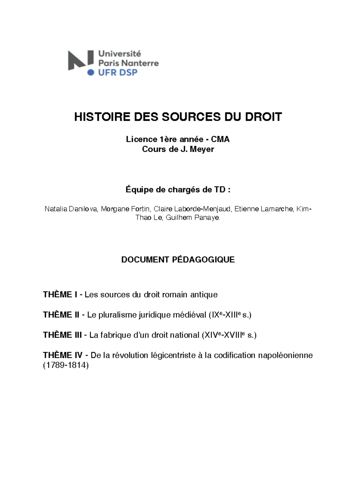 L1 CMA Histoire des Sources du Droit - Fiche TD 2022-23 - Studocu