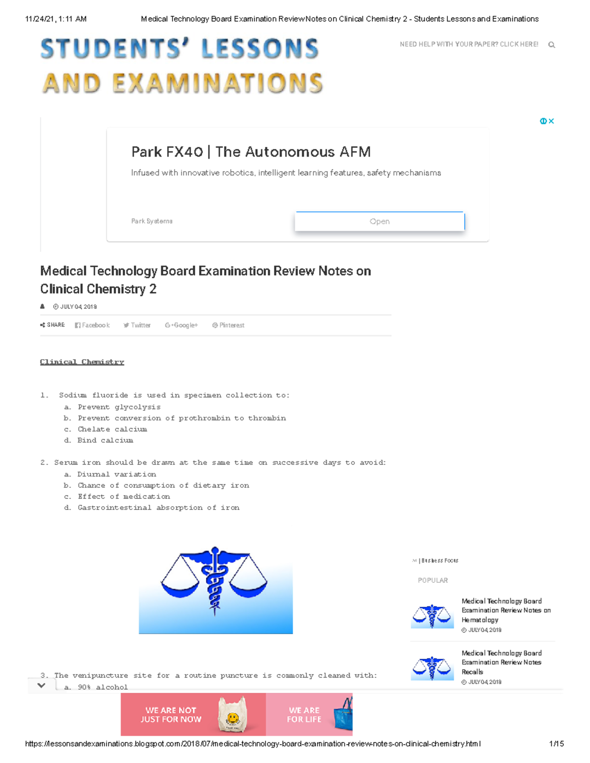 Medical Technology Board Examination Review Notes on Clinical Chemistry ...