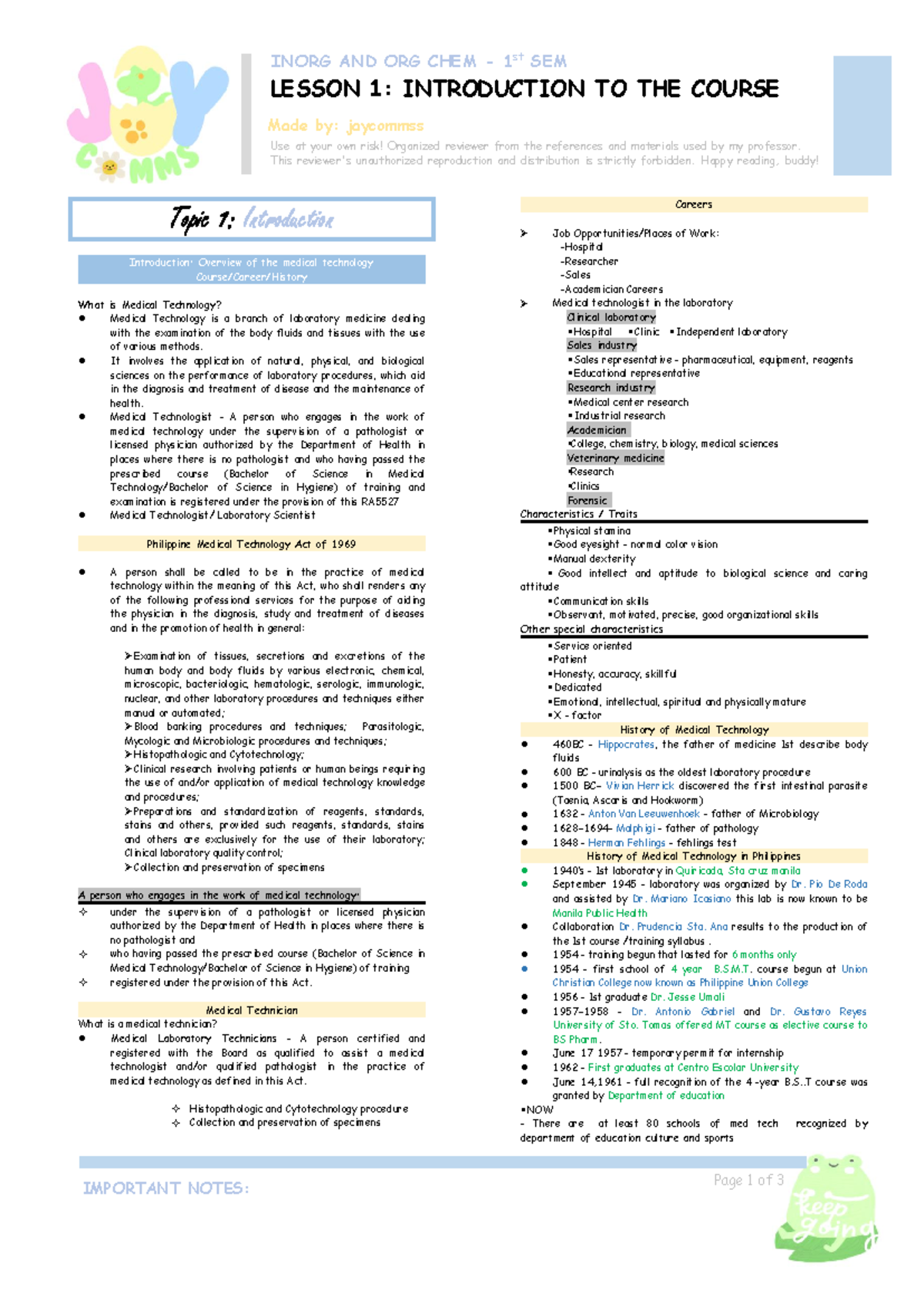 Intro to Medical Technology: Lesson 1 & 2 Overview (MT101) - Studocu