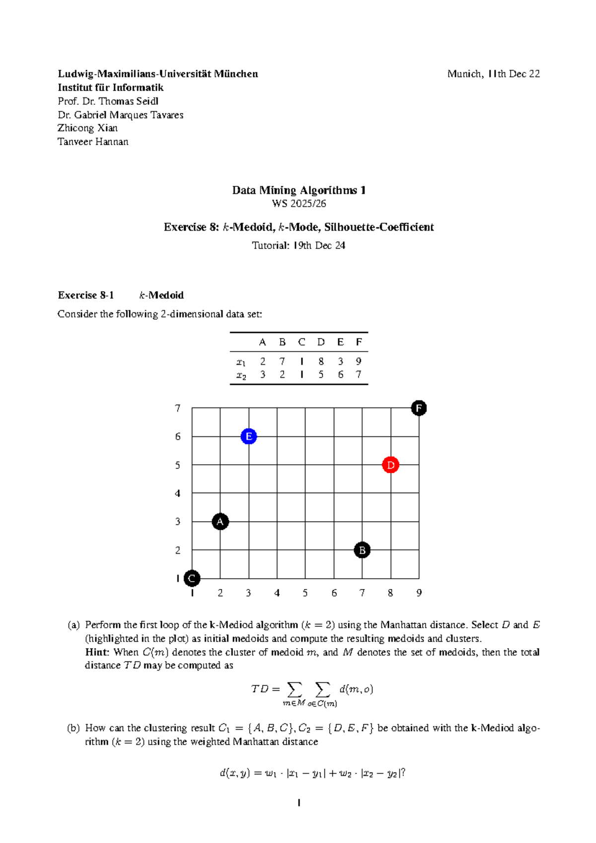 Data Mining Algorithms 1 WS Exercise 8: Tutorial Sheet for WiSe 2025/26 ...