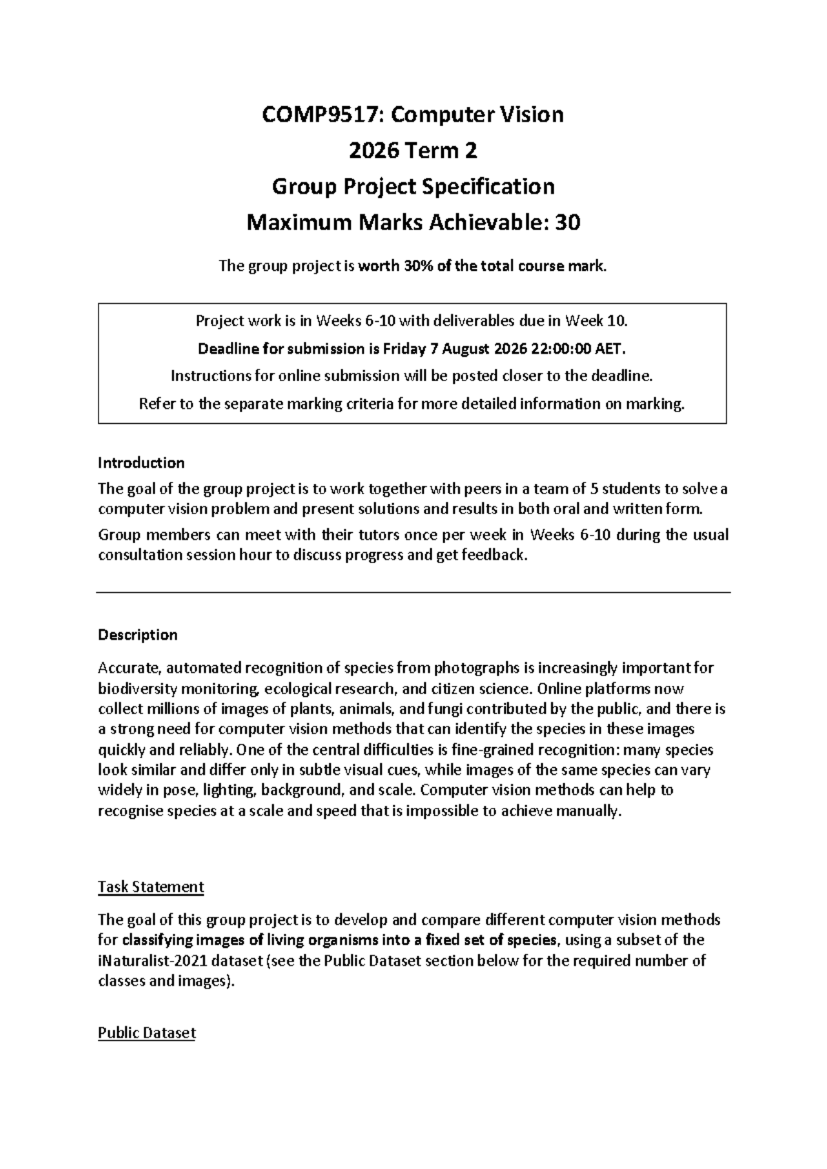 COMP9517: 2026 Term 2 Computer Vision Group Project Guide - Studocu