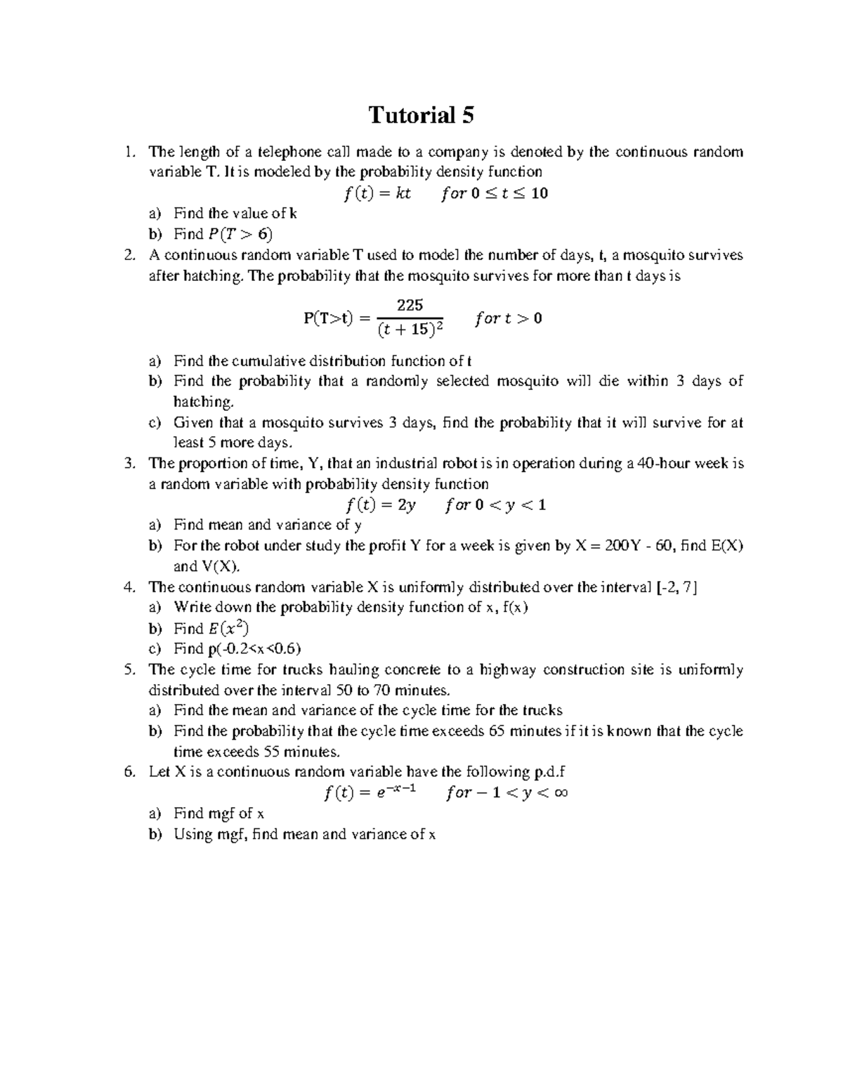 Tutorial 5 - Tutorial 5 The length of a telephone call made to a ...