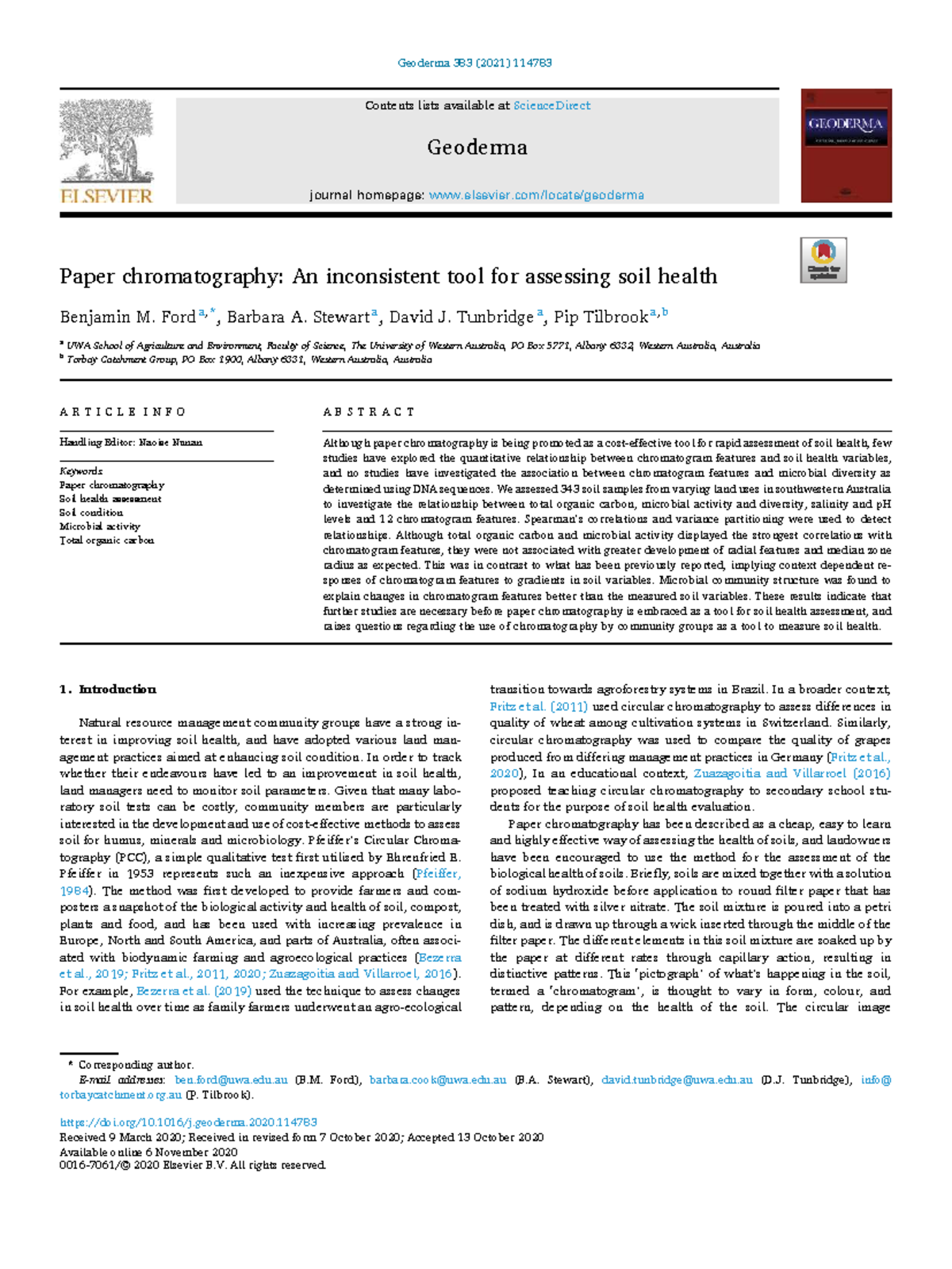 Geoderma 383 (2021) - Evaluating Soil Health via Paper Chromatography ...