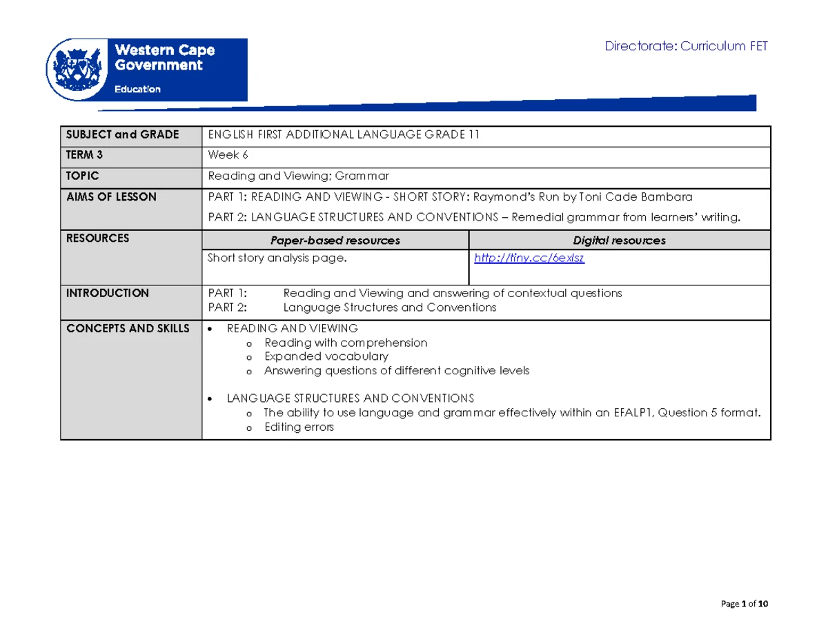 Final EFAL Grade 10 Teacher’s Support Document: Step Ahead Program ...
