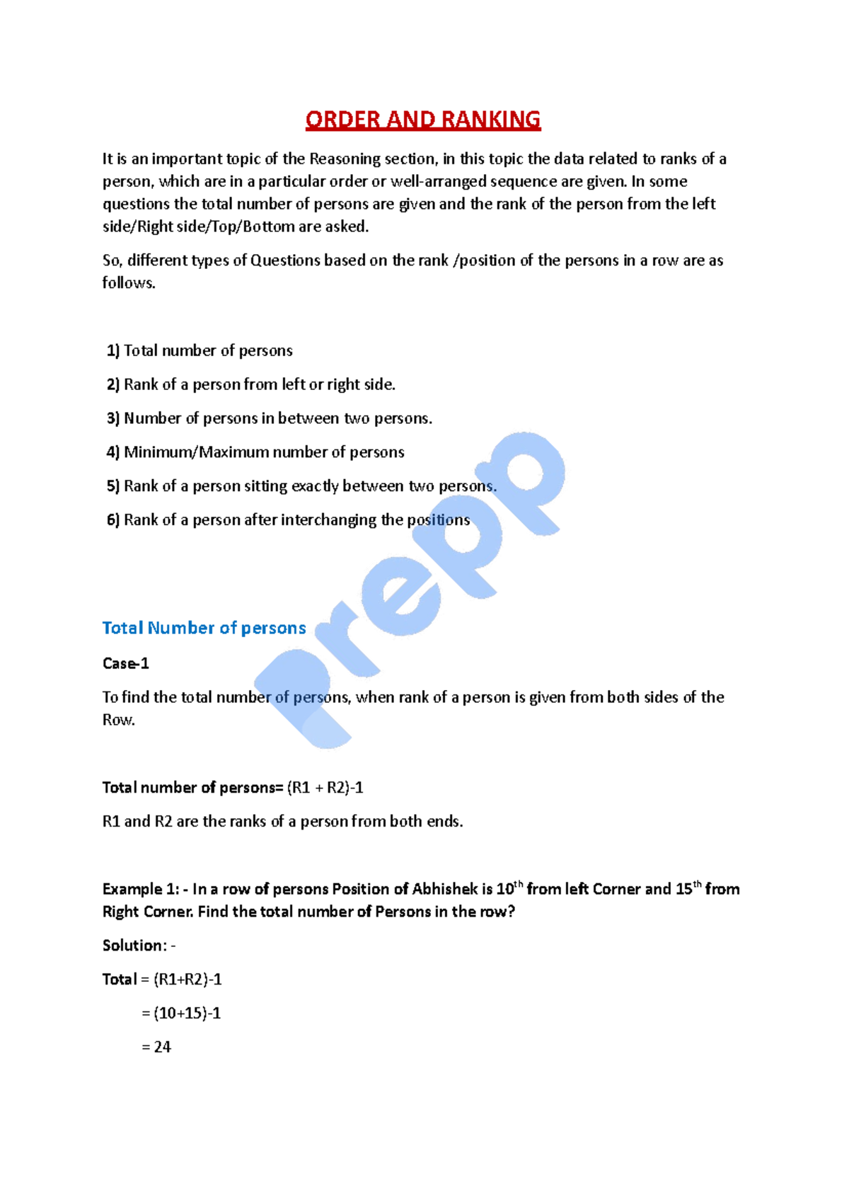 ORDER AND RANKING: Understanding Ranks in Reasoning (Course Code ...