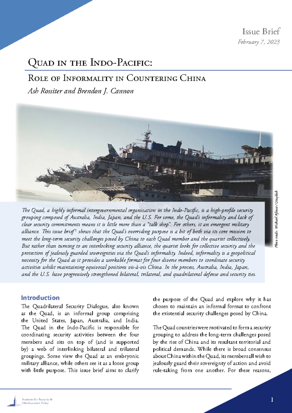 Quad Final Issue Brief: Informality and Security Dynamics in the Indo ...