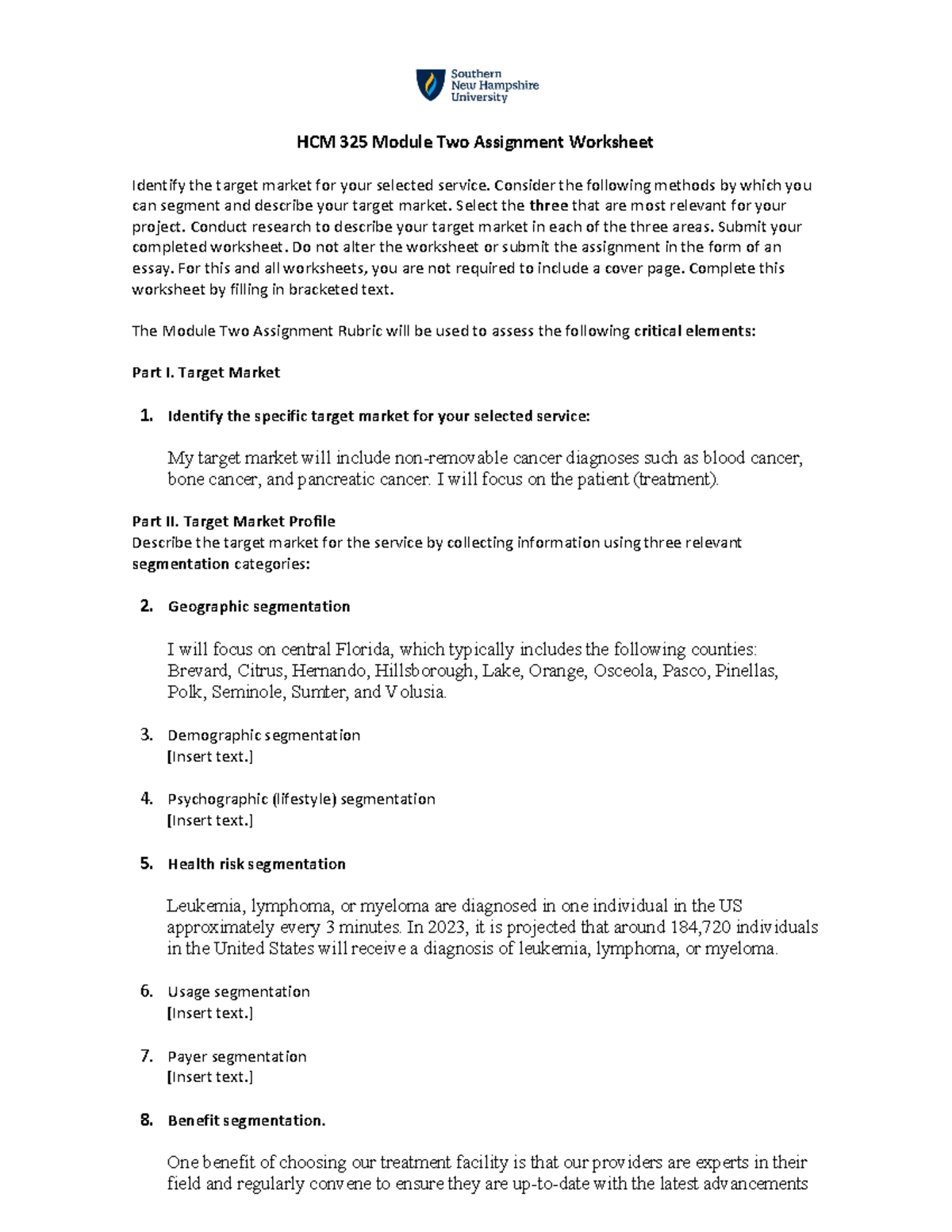 HCM 325 Module 2 Target Market Analysis Worksheet - Studocu
