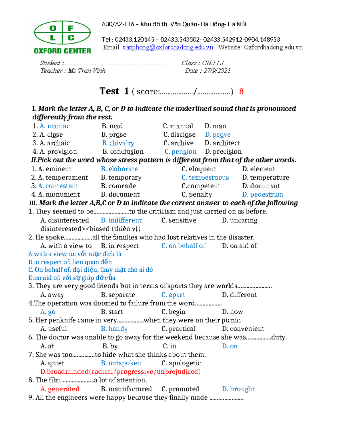 Test 1 Answers for CN.11.1 - Key Included - Studocu
