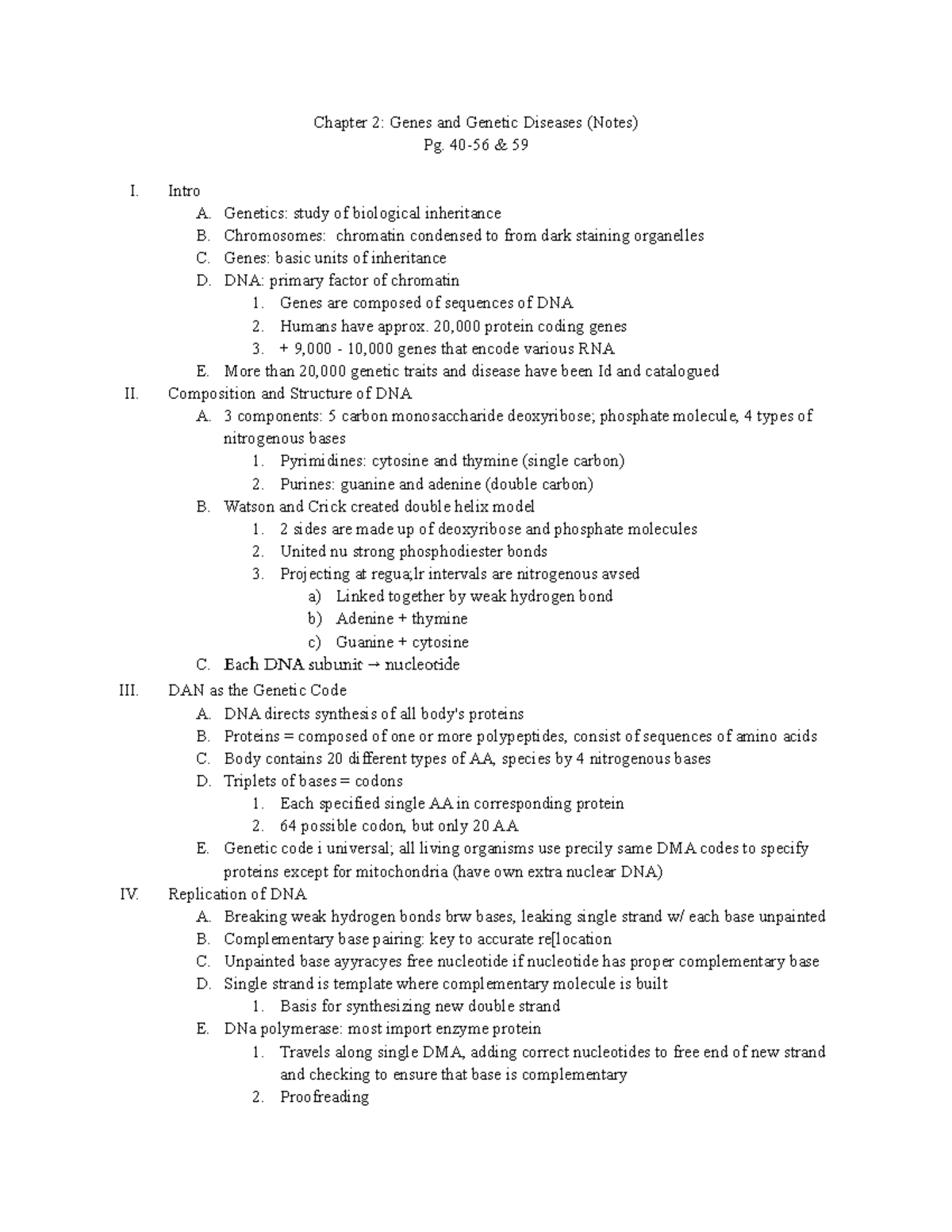 Chapter 2: Genes and Genetic Diseases - Comprehensive Study Notes - Studocu