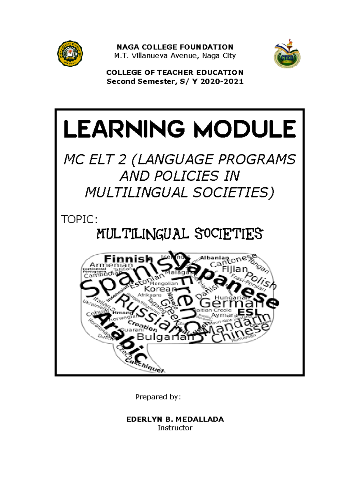 Module in multilingual societies - NAGA COLLEGE FOUNDATION M ...