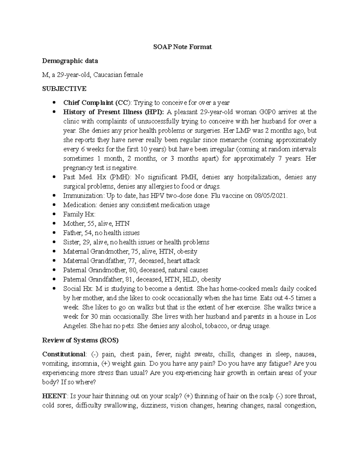 Wk 1 - SOAP Note Assignment: Managing Infertility Concerns - Studocu