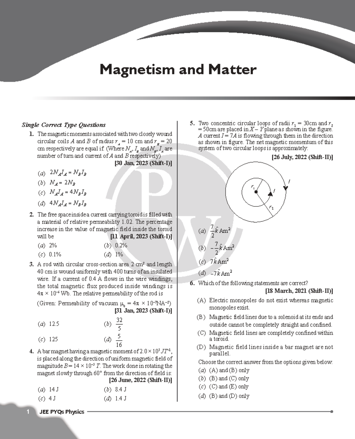 JEE PYQs Physics: Magnetism and Matter MCQs Analysis - Studocu