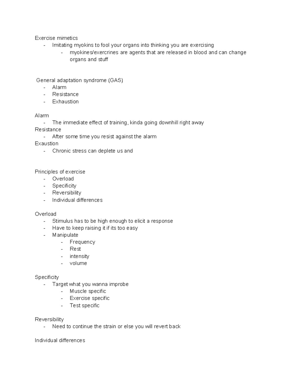 KIN 4433 Midterm Notes: Exercise Physiology and Myokines - Studocu