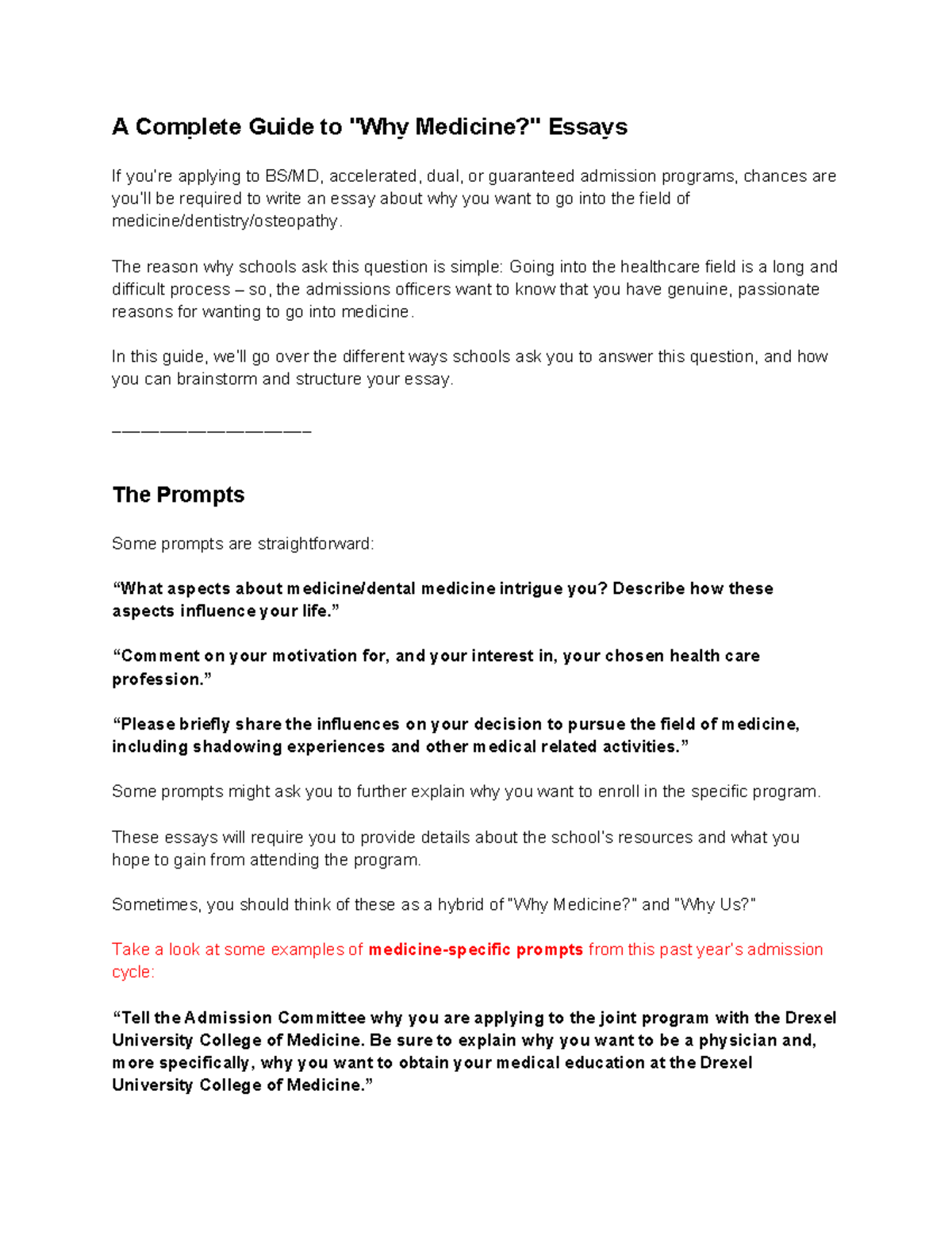Why Medicine: A Comprehensive Guide to Your Personal Statement - Studocu