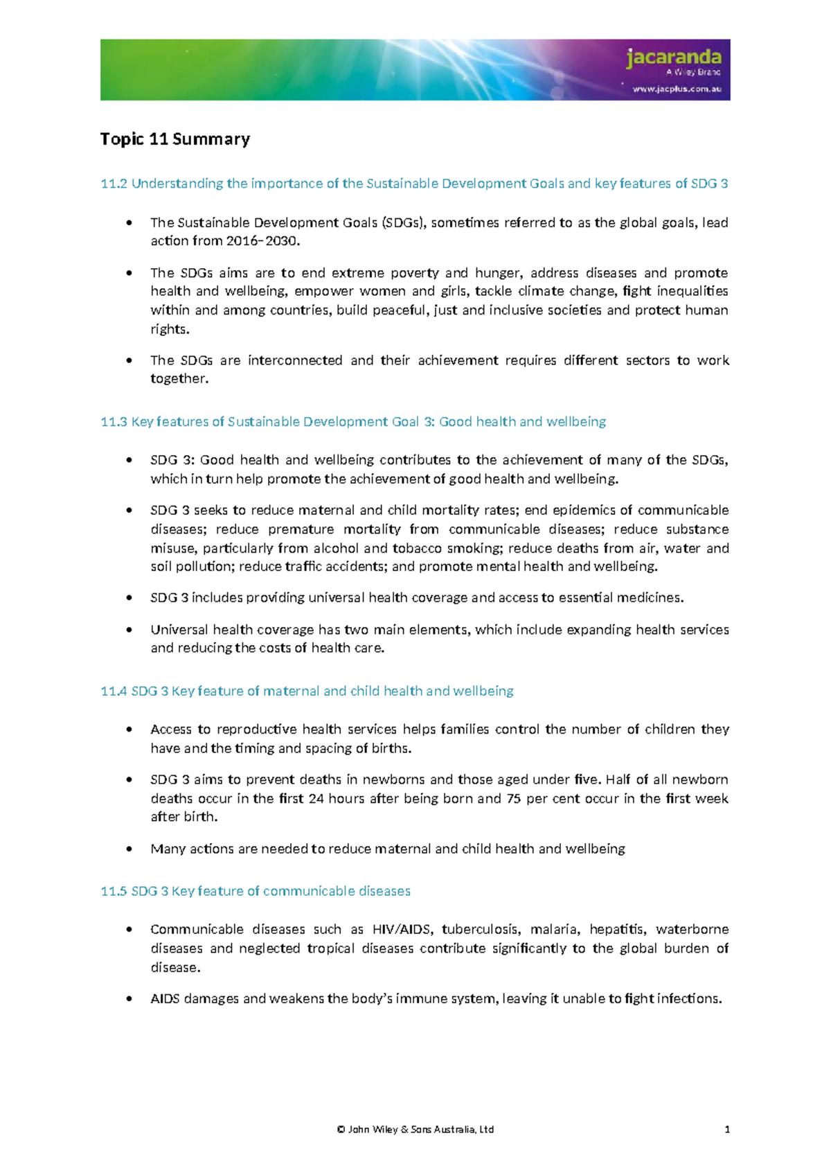 Topic 11 Summary: Understanding SDG 3 - Health & Wellbeing - Studocu