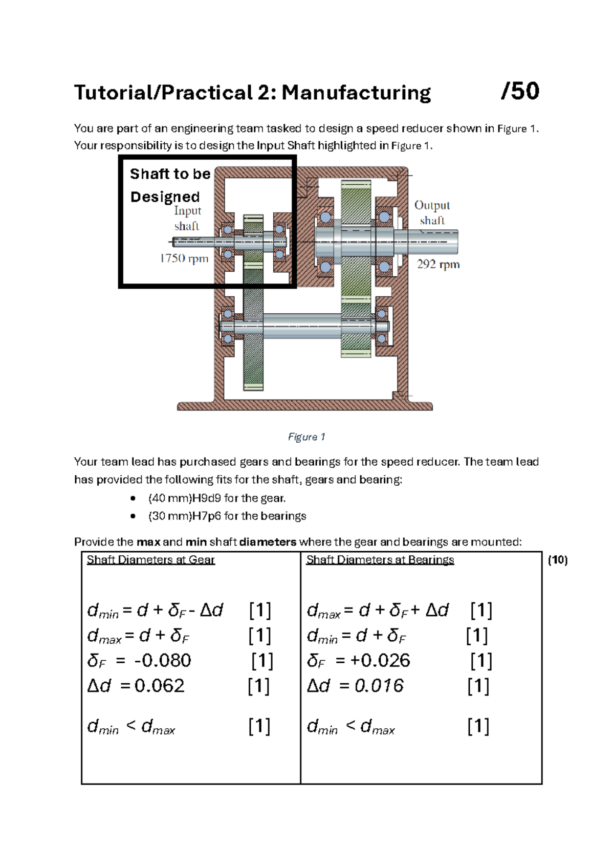 ENGR 2: Shaft Manufacturing Memo for Speed Reducer Design - Studocu